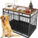 Dog Crate Topper with Magnets for 42 Inch Crate - Aluminum Foldable Dog Kennel Topper Decorative Storage Pet Crate Table Walnut (Only Topper)
