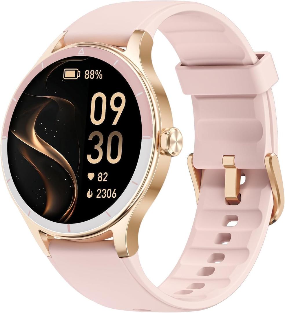 TOOBUR Smart Watch for Women, 40mm HD Smartwatch, Compatible with Android & iOS, Answer/Make Calls, Fitness Watch with Step/Calorie/HR Tracker, IP68, Gorgeous & Comfy, Gift for Women, Pink