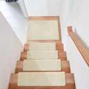 PURE ERA 30x30 Inch Soft Area Rug Ultra Plush Stair Landing Rug Beige | Soft Small Rug Indoor Easy Install, Self Adhesive Non Slip Protect Stairs from Scratch, Reduce Noise, Classic with Home Decor