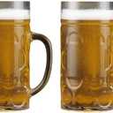 38oz Large Plastic Beer Mugs with Handles Set of 2, Clear Resuable Beer Stein Drinking Cups, Ideal for Party Bar Home Hotel