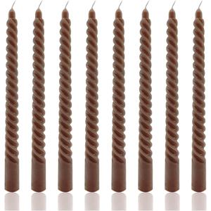 8 Pack 10 Inch Brown Spiral Taper Candles Long Burning Dripless Candles for Party Dinner Home Decor Wedding and Celebrations