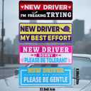 4pcs Student Drivers Magnetic Car Stickers, 8.98x3.19in Reflective Novice Driver Stickers Safety Sign Waterproof Magnet Bumper Sticker New Rookie Driver Sign Car Accessories for Metal Vehicle Surface