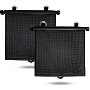 EcoNour Car Window Shades for Baby (2 Pack) - Upgraded | Shades for Side Window | Comes with Enhanced Suction Cups & Large Clips for Durability | Baby Car Accessories (15" x 17") (Roller, Black)