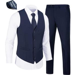 Mens Suits Vest Pants Set 2 Pieces Slim Fit Wedding Groomsmen Suit for Men Formal, Size L