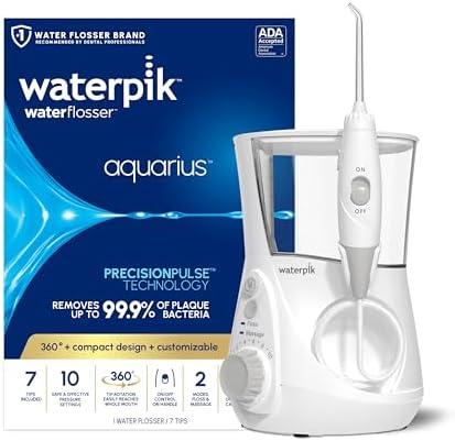 Waterpik Aquarius Water Flosser For Teeth Cleaning, Gums, Braces, Dental Care, Electric Power With 10 Settings, 7 Tips For Multiple Users And Needs, ADA Accepted, White WP-660, Packaging May Vary White Waterpik Aquarius Water Flosser For Teeth Cleaning, Gums, Braces, Dental Care, Electric Power With 10 Settings, 7 Tips For Multiple Users And Needs, ADA Accepted, White WP-660, Packaging May Vary White