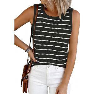 NALANISA Women's Trendy Tank Tops 2026 Crochet Summer Spring Striped Sweater Vest Casual Loose Sleeveless Knit Shirts Clothes (Black, L)