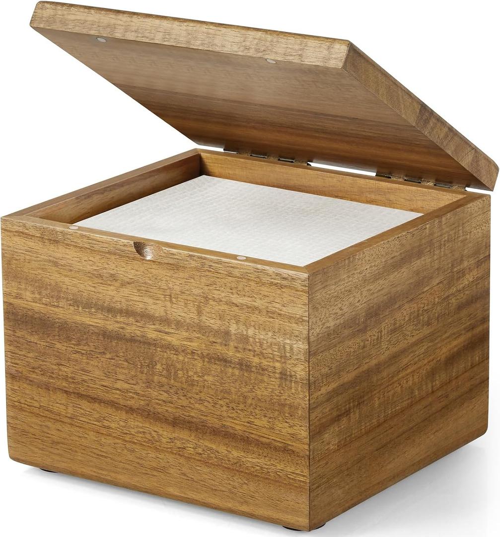 Bivvclaz Acacia Wood Disposable Face Towel Holder, Face Towel Container Compatible with Clean Towels XL, Face Towels Storage Box with Lid, Makeup Remover Organizer for Vanity, Bathroom
