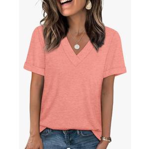 WIHOLL Womens Summer Tops Short Sleeve Basic Casual V Neck T Shirts Trendy Fashion 2026 L