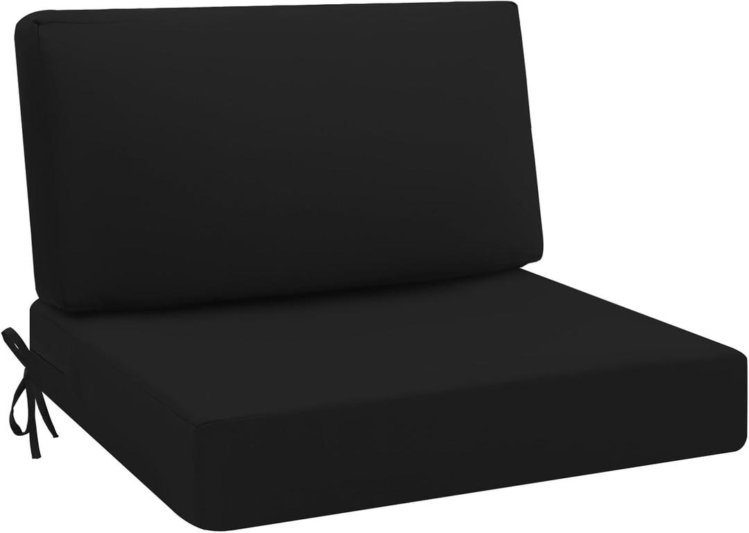 idee-home Outdoor Cushions for Patio Furniture, Waterproof Deep Seat Replacement Cushions for Hampton Bay Chairs, Garden, Lawn, Backyard, Deck, 28.5 x 28.5 Inch, Black