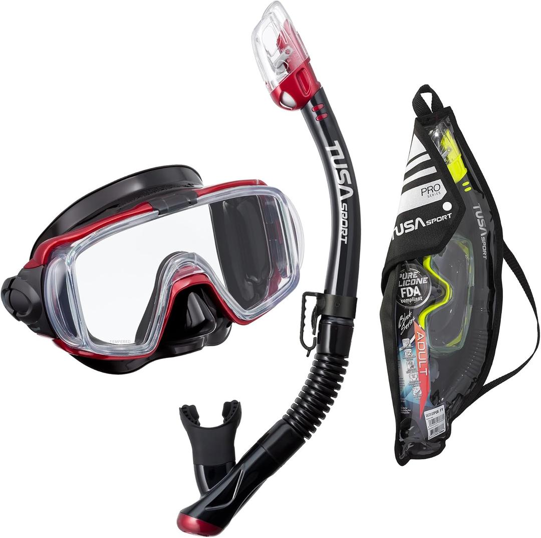 TUSA Sport Adult Visio Tri-Ex Black Series Mask and Dry Snorkel Combo