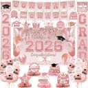 Graduation Decorations Class of 2026, Pink Rose Gold Graduation Decorations Set, Congrats Grad Banner & Backdrop, Porch Sign, Hanging Swirls, Balloons, Honeycomb Centerpieces for High School & College Celebrations