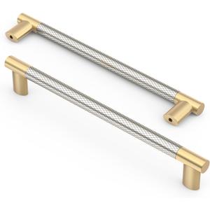 Asidrama 10 Pack 7 Inch(177mm) Knurled Gold and Brush Satin Nickel Kitchen Cabinet Handles,Cabinet Pulls Kitchen Cabinet Hardware Cupboard Handles Drawer Handles Dresser Pulls 4496A