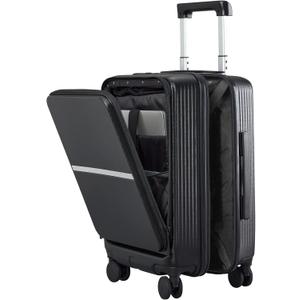Hanke 20 Inch Carry On Luggage Airline Approved Hard Shell Suitcases with Wheels & Front Pocket Travel Luggage Lightweight Carry On Suitcase for Travel Rolling Luggage(Black)