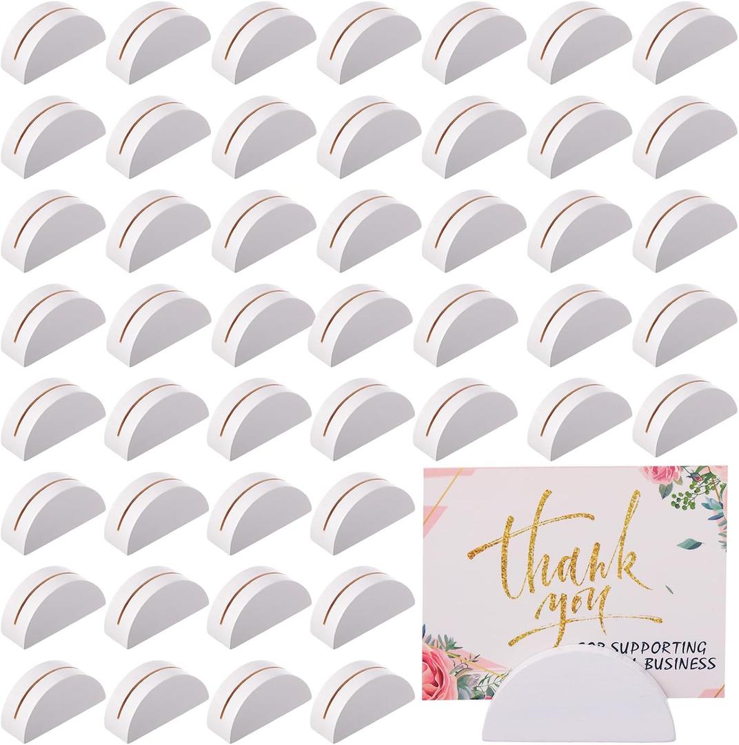 Colingmill 48 Pcs Small Size White Table Number Stands Wooden Lightweight Table Name Holder Semicircular Design Place Cardholders Office Tag Photo Menu Wedding Banquet Birthday Party Restaurant