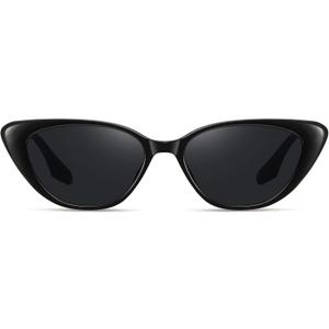 Retro Vintage Narrow Cat Eye Sunglasses for Women 90s Small Chic Style Trendy Sunnies UV400 Protection FZN7514 (Glossy Black / Grey)