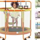 LANGXUN 60" Trampoline for Kids, 5ft Toddler Mini 6-in-1 Trampoline Indoor Outdoor with Swing, Basketball Hoop, Dart Board, Rings, Christmas Toys Birthday Gifts for Girls Boys