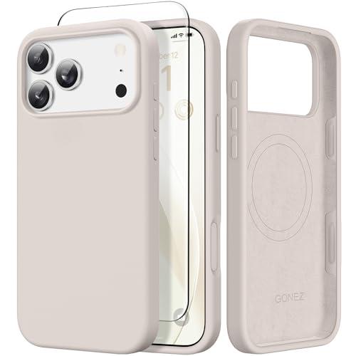 GONEZ Magnetic for iPhone 17 Pro Case, [Compatible with MagSafe] Anti-Scratch Microfiber Lining & Screen Protector, Silicone Camera Control, Shockproof Slim Phone Cover 6.3 inch, Stone