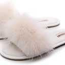 FAYUEKEY Fuzzy Slippers for Women Fluffy Furry Open Toe Cute Slippers House Bedroom Shoes (7, Khaki)