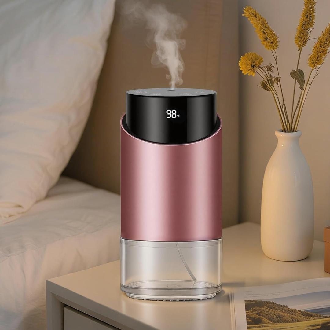 Waterless Essential Oil Diffuser Aromatherapy Scent Diffusers for Home Large Room, Bedroom, Car, Office, Battery Operated Mini Portable Air Freshener, 3 Countdown Timers & 3 Mist Levels (Pink)