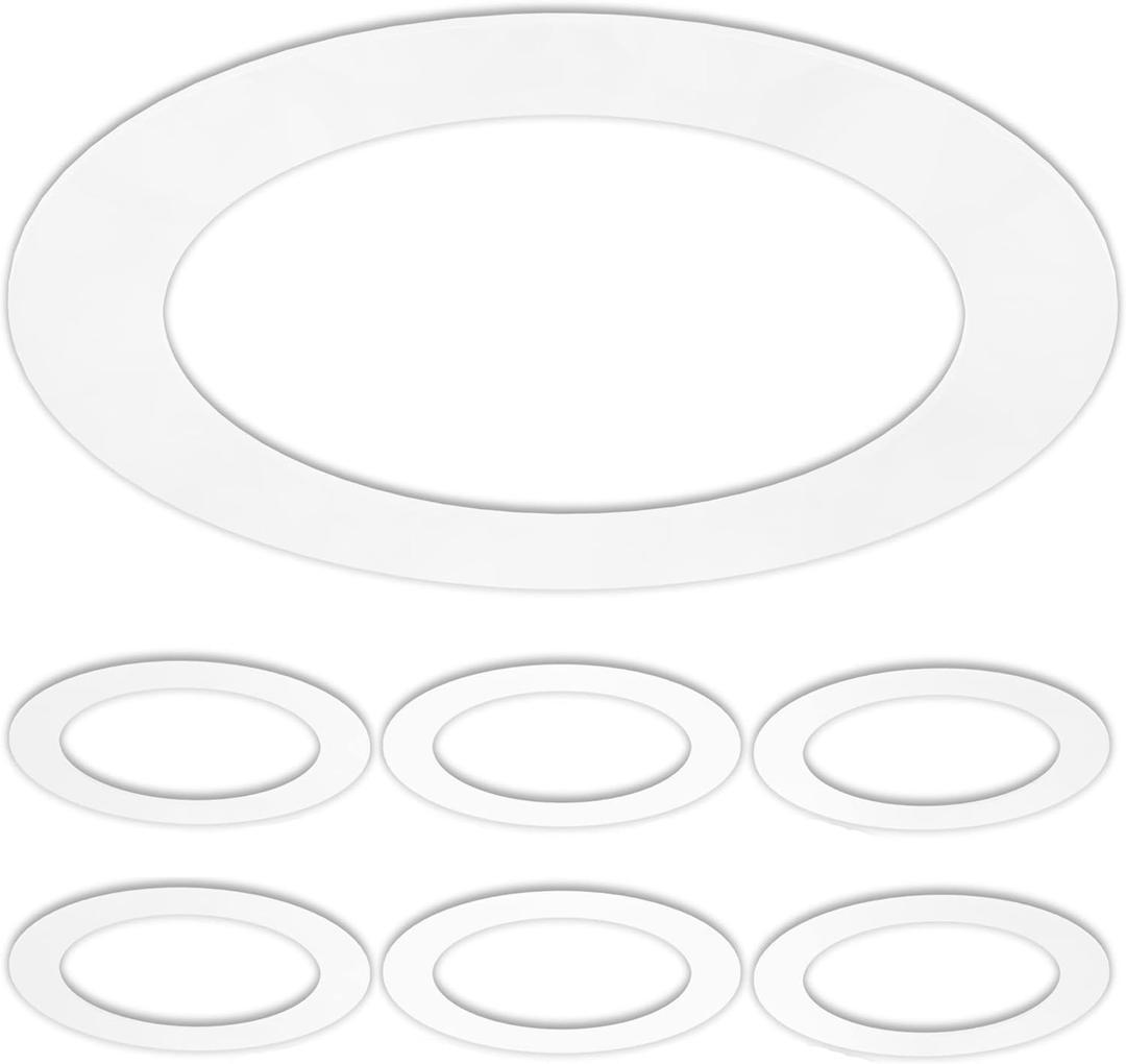 6 Pack Gloss White Goof Trim Ring for 8" Inch Recessed Can Lighting Down Light, Outer Diameter 8.6 Inches, Inner Diameter 6.2 Inches