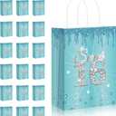 Teling 18 Pcs Sweet 16 Party Favors Sweet 16th Birthday Gift Bags Goodie Candy Treat Bags with Handle Decorations for 16th Birthday Party Supplies(Blue)