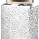 25.3oz Airtight Square Glass Jar, Vintage Decorative Storage Canister with Bamboo Lid, Glass Food Storage Container for Candy Snack Cookies Coffee Tea Nuts, Cute Jar (Square Begonia)