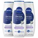 NIVEA Derma Comfort Caring Body Wash for Sensitive Skin, Body Wash with Hyaluronic Acid and Vitamin E, 16.9 Fl Oz Bottle, Pack of 3