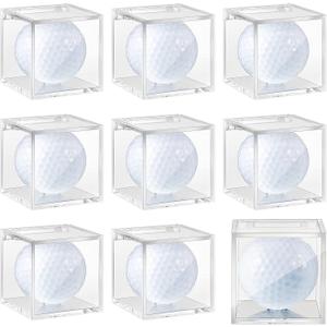 9 Pieces Golf Ball Display Case Acrylic Single Golf Ball Memorabilia Stand Cube Holder Clear Holder Case for Baseball Collectibles, 2.36 x 2.36 x 2.36 Inches, Enhanced Packaging