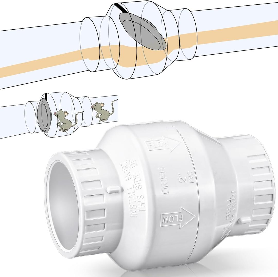 Geetery 1 Pcs 2 Inch PVC Slip Swing Check Valve No Spring Back Flow Preventer Valve White No Return Silent Backflow for Backflow Prevention, Reduces Water Hammer Noise