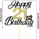 3 x Sumerk Happy 21st Birthday Cake Toppers Black & Gold Glitter 21st Birthday Cake Decorations 21 Cake Topper for Birthday Party