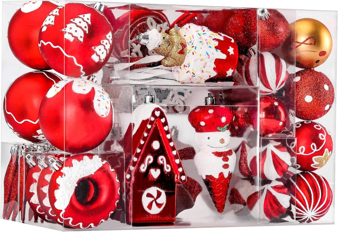 SHareconn 86pcs Christmas Tree Balls Ornaments, Shatterproof Plastic Decorative Baubles for Christmas Tree Decorations, Holiday Wedding Party Decoration, Festive Ornaments, Red White