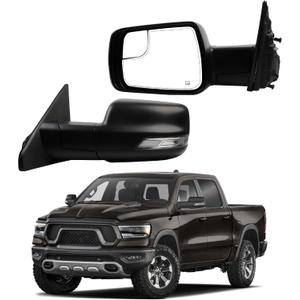 Dasbecan Left Driver Side Mirror Compatible with 2019-2024 Ram 1500 Rearview Mirror with Temp Sensor/Heated Glass/Signal Light/Puddle Light/Power Folding/Black Texture Cover (14pins)