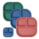 BABELIO Powerful Suction Plates for Baby and Toddler, 100% Food Grand Silicone, Divided, BPA Free, Microwave & Dishwasher Safe, Stay Put, 3 Pack (1-Blue/Matcha Green/Red)