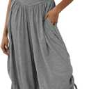 Fisoew Womens Casual Jumpsuits Summer Halter Straps Sleeveless Overalls Ruched Barrel Wide Leg Side-Cinch Long Pant Rompers, Medium