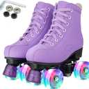 Silvertree Roller Skates for Women and Men PU Leather High-top Adult Roller Derby Skates Wheels Light Up Roller Skates Four-Wheel Shiny Roller Skates for Girls Boys Unisex