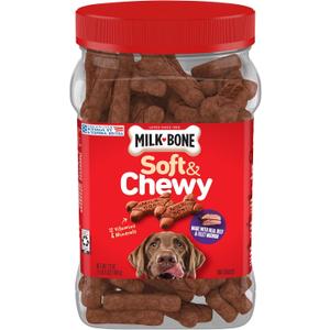 Milk-Bone Soft & Chewy Dog Treats, Made with Real Beef & Filet Mignon, 25 Ounce Canister (EXP 04/30/26)