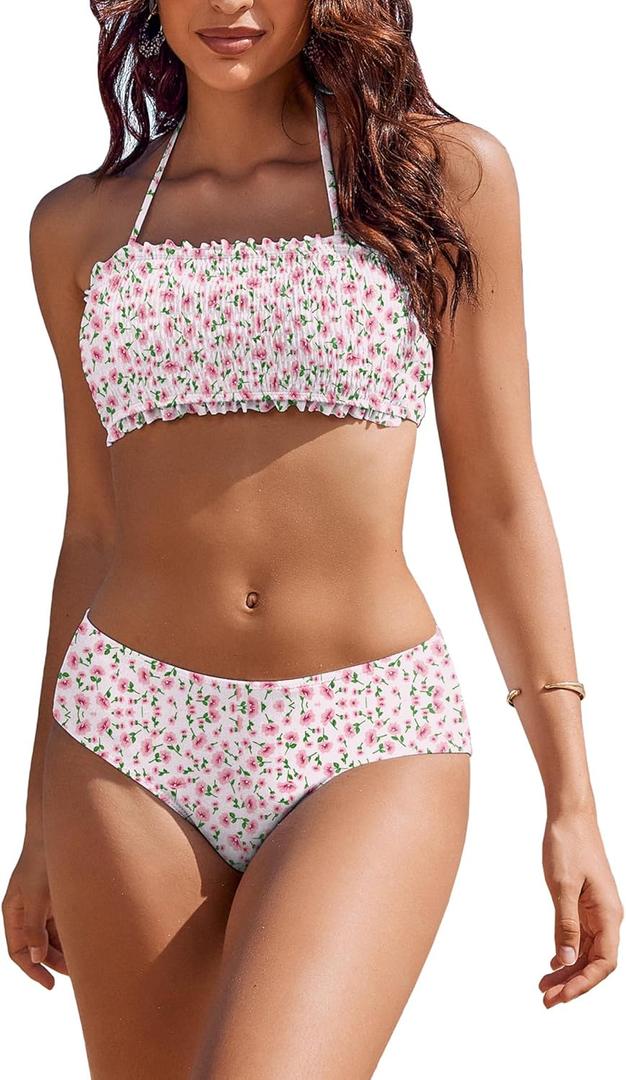 AI'MAGE Bikini Set for Women Two Piece Swimsuits 2024 Floral Bathing Suit Bandeau Swimswear with Removable Shoulder Straps (XX-Large)