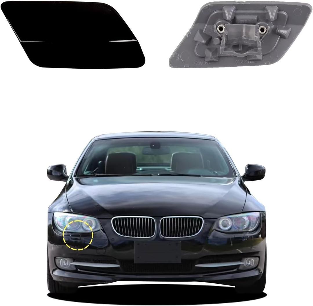Car Front Bumper Headlight Washer Cover Compatible with BMW 328i 3351 335lS Coupe Convertible 2011-2013 Headlight Washer Nozzles Cover 61677253393 61677253394 Water Spray Cover Black Right (Right Passengers side)