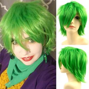 Rose bud Anime Halloween Wig Green for Cosplay Party, Synthetic Layered Short Hair Wigs with Bangs, Pastel Wigs for Women Men Kids
