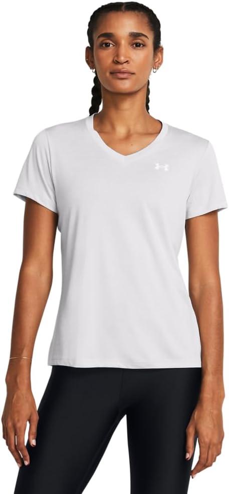 Under Armour Womens Tech Twist Short Sleeve V Neck, (014) Halo Gray/ White/ White, X-Small
