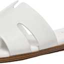 Rihero Women's Dressy Flat Sandals Comfortable Slip On Leather Slide Sandals (White, 7.5)