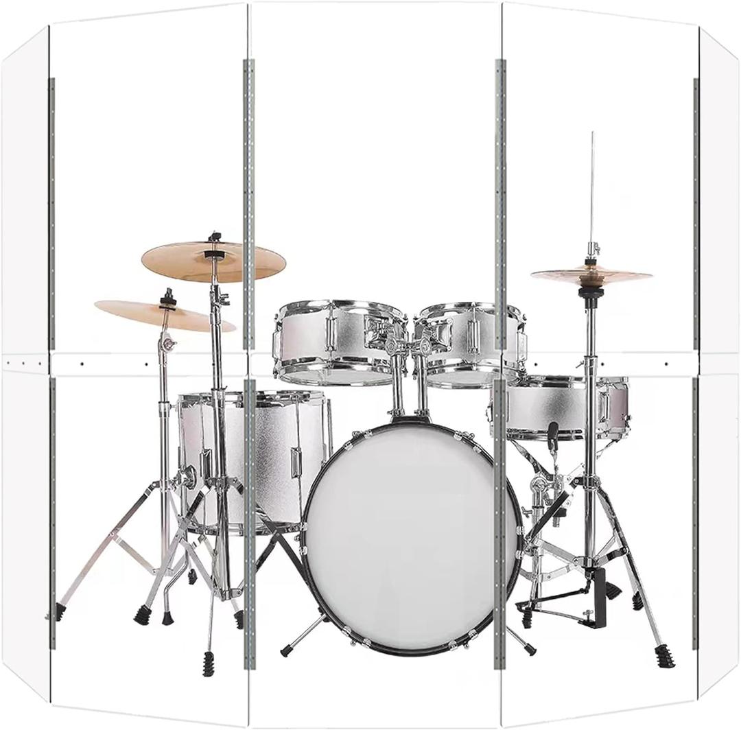 Drum Shield | Portable 5-Panel 2ft x5ft Acrylic Sound Barrier | Full-Length Stainless Steel Hinges | Drum Cage for Home, Church, Practice & Performances.(5 Panels)