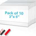 3X5 Inch Clear Acrylic Sign Holder  Reusable Adhesive & Magnetic Strip Included  Peel & Stick Wall/Tabletop Display for Menus, Labels, Signage (10 Pack)