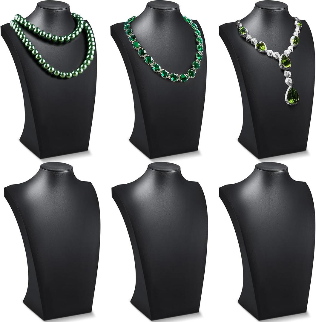 Kigley 6 Pcs Black PU Leather Jewelry Bust Display Necklace Holder Stand Necklace Mannequin Holder for Jewelry Display Trade Show(13.39 x 3.94 x 8.07 Inches)