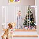 Cumbor 29.2–43" Baby Gate for Stairs, Wall-Mounted (Drill Required), Expandable No Bottom Bar Dog Gate, Auto Close Extra Wide Walk Thru, Pet & Toddler Proof Gate, Top & Bottom of Stairways (White)