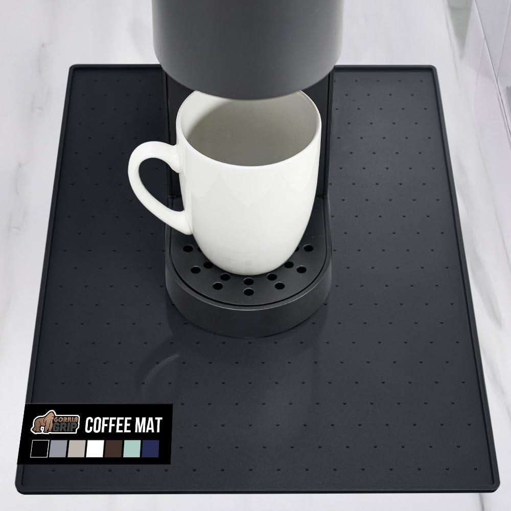 GORILLA GRIP Silicone Coffee Mat, Espresso Machine Bar Accessories, Keep Kitchen Counters Clean, Stays in Place, Waterproof and Heat Resistant Dish Drying Mats, Home Decor Essentials, 10x14, Black