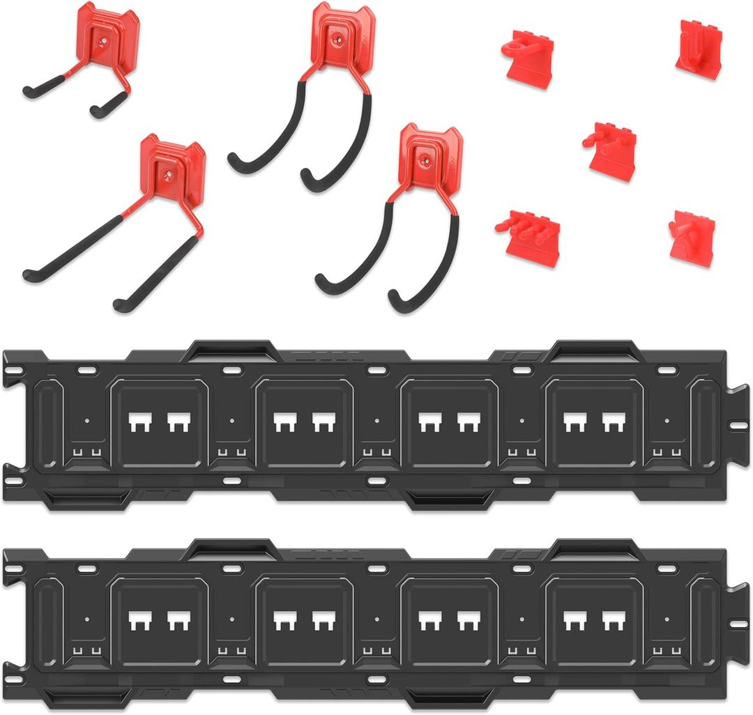 PR1ME 11 pcs Garage Storage Wall Mount Organizer Kit, Garage Storage Wall Rails with Utility Garage Wall Mount Hooks, 2X 31 inch Wall Rails, 4 Steel Garage Hooks, 5 Plastic General Purpose Hooks