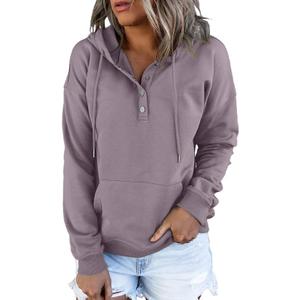 Dokotoo Womens 2025 Hoodies Button Collar Drawstring Hooded Pullover Sweatshirt Casual Long Sleeve Tops Shirts (Large, Purple)