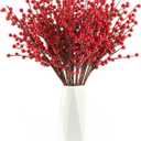 joyhalo 24 Pack Red Berry Stems - 17'' Holly Berry Stems, Red Berries Christmas Decor, Red Berry Picks for Christmas Tree Filler Branches, Artificial Cranberries Ornaments Crafts Holiday Home Decor