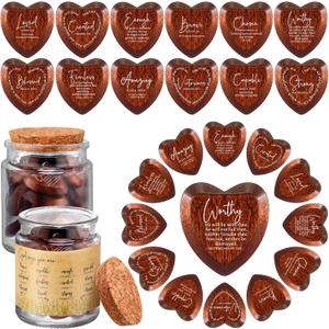 2 Set Christian Gifts Religious Wooden Heart Tokens Wooden Heart Tokens with Affirmation Glass Jar Inspirational Religious Bible Verse Pocket Hug Gifts for Church Women Mom Men Friends (Red-brown)